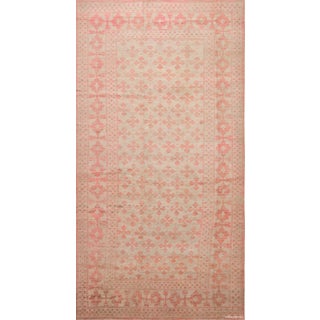 Nazmiyal Collection Ivory and Coral Tribal Geometric Modern Long Narrow Area Area Rug For Sale