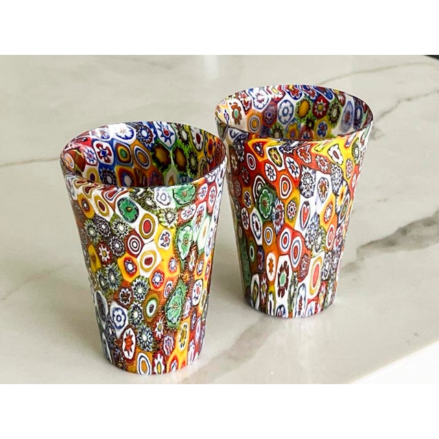 1960s Set of 2 Murano Glass Bud Vases With Murrina Millefiori. For Sale - Image 5 of 10