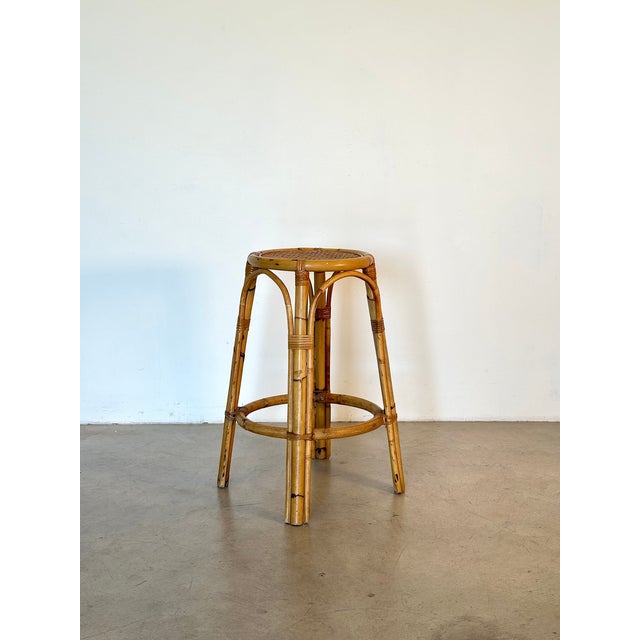 Mid-Century Modern Bamboo and Wicker Bar Stool, 1970s For Sale - Image 3 of 8