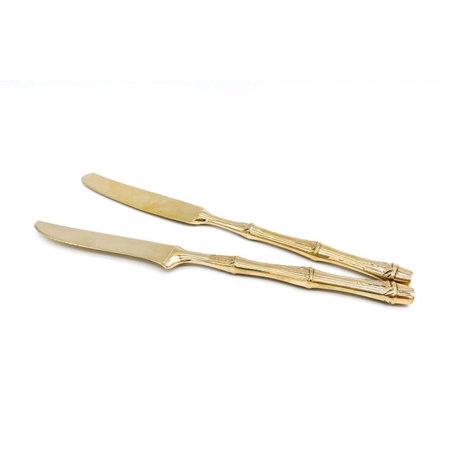 20th Century Hollywood Regency Bronze Faux Bamboo Utensil Place Setting - 8 Pieces Cutlery For Sale In Houston - Image 6 of 12