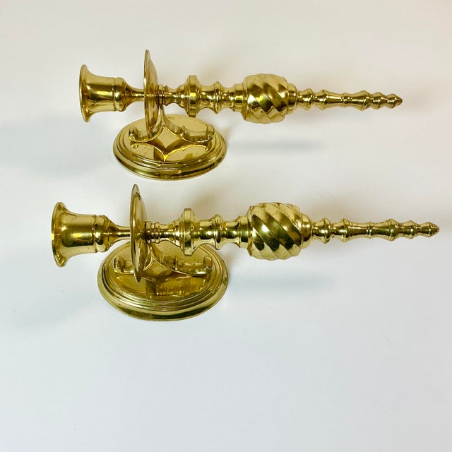 Brass Mid-Century Federal Traditional Brass Wall Candle Holder Sconces - A Pair For Sale - Image 8 of 16