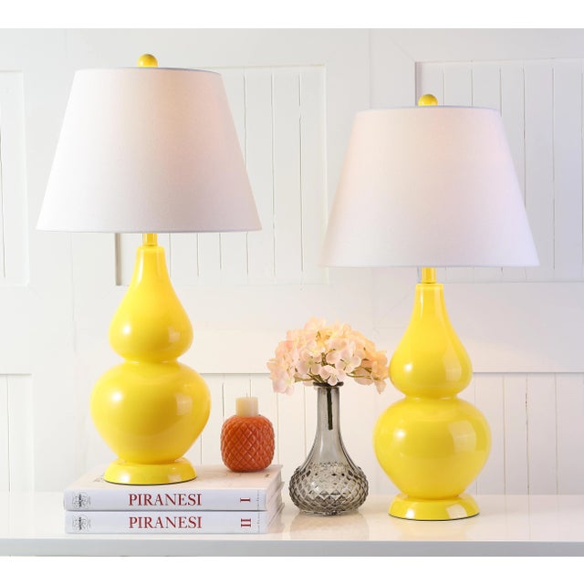 Glass 26 Inch H Double Gourd Table Lamp in Yellow - a Pair For Sale - Image 7 of 8