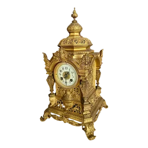 Antique French Gilt Bronze Architectural Clock by S. Marti