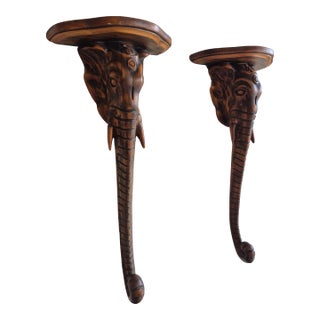 Pair of Vintage Anglo Indian Elephant Bracketts For Sale