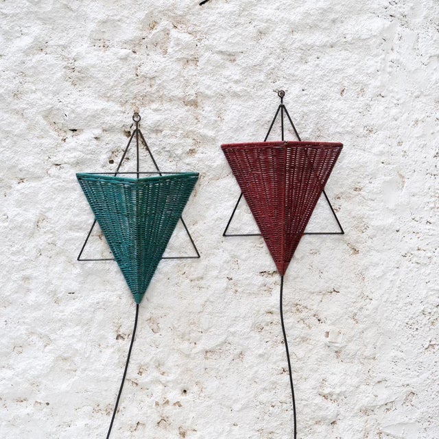 Mid-Century Wall Sconces in Iron and Rattan, 1960s, Set of 2 For Sale - Image 4 of 14