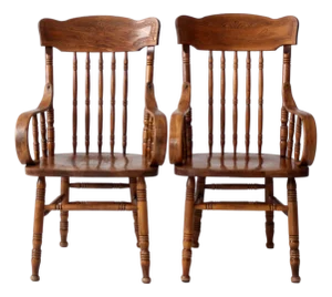 Vintage Press-Back Back Arm Chairs Pair
