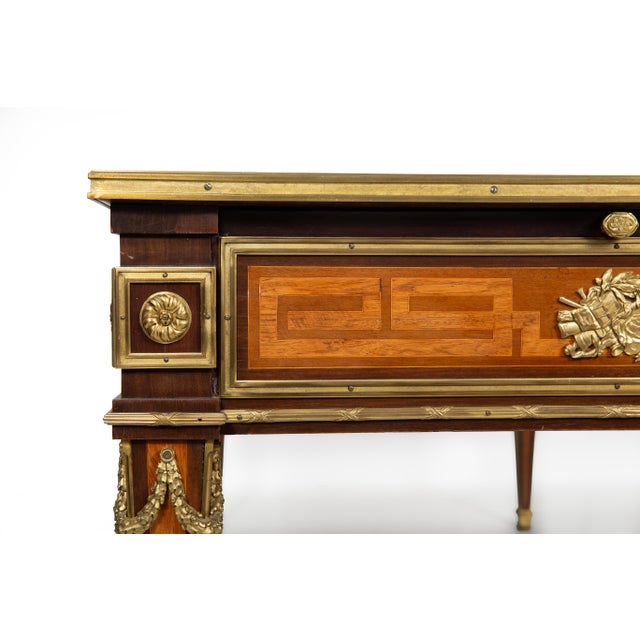 French Louis XVI Style Antique Bureau Plat Writing Desk Circa 1880 For Sale - Image 12 of 18
