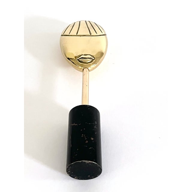 Vintage Art Deco Style Brass Sculpture, Abstract Face on Stand For Sale In Houston - Image 6 of 12