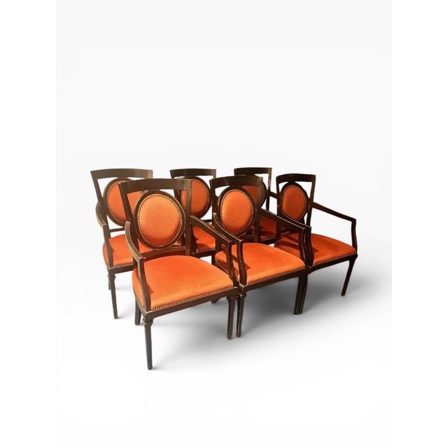 1990s Set of 6 Minton-Spidell Hollywood Regency Style Dining Armchairs in Distressed Craquelure Finish For Sale - Image 5 of 12