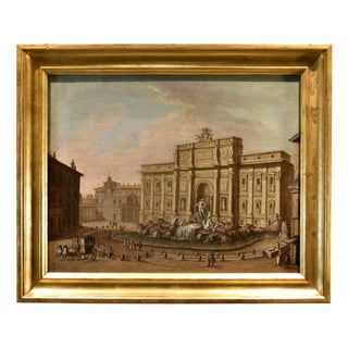 After Giovanni Giacomo Van Lint, View of Rome Trevi Fountain Landscape, 1760, Oil on Canvas, Framed For Sale