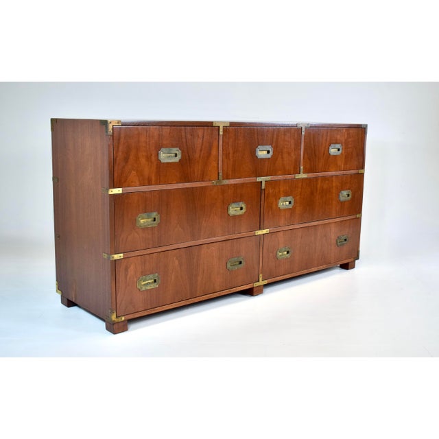Baker Furniture Signed Campaign Seven Drawer Dresser Chest of Drawers 1950s For Sale - Image 13 of 13
