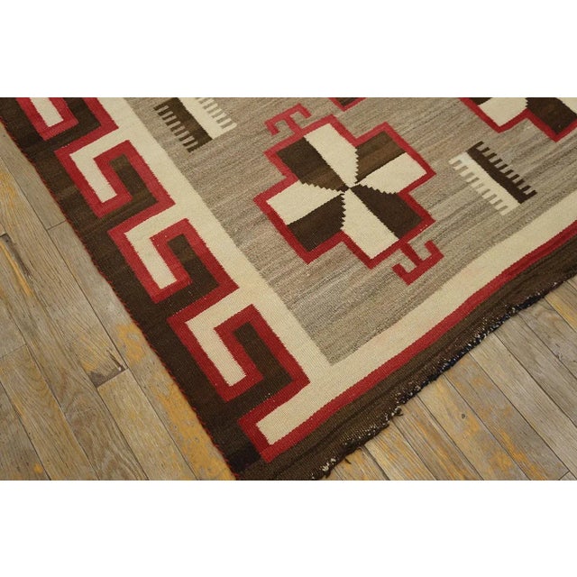 1920s Gray Medallion Antique American Navajo Rug 4' 6" X 6' 6" Flatweave Wool Carpet For Sale - Image 9 of 9