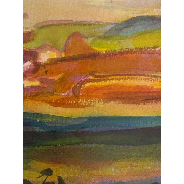 Pink Post Impressionistic Original Watercolor Art Work, Framed For Sale - Image 8 of 12