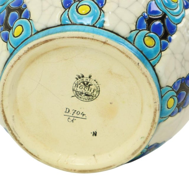 Blue Art Deco Polychrome Flowerpot Vase by Charles Catteau for Boch Frères, 1922 For Sale - Image 8 of 17