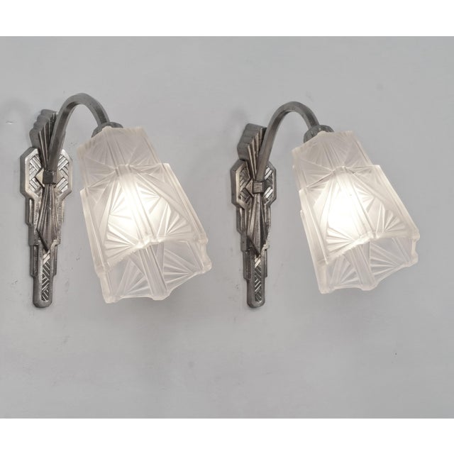 wall sconces by Ets. J. Gauthier A pair of 1925-1935 French art deco wall lights in nickel plated solid brass or bronze...