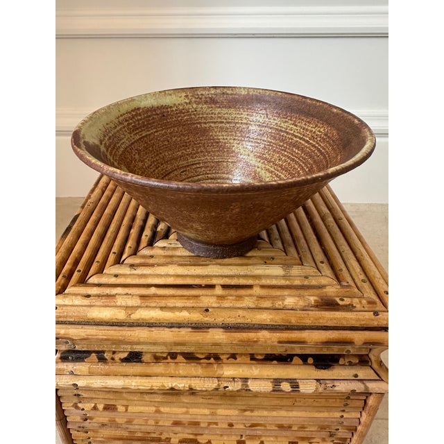1970s Vintage 1970’s Signed Brown Terracotta Bowl in Bronze & Pale Green Shades For Sale - Image 5 of 17