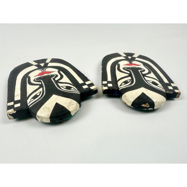 Black Carved and Painted Wood Masks from Bali, Set of 2 For Sale - Image 8 of 9