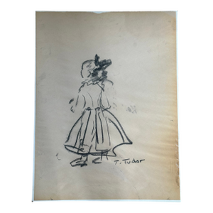 Tasha Tudor Original Art Charcoal Sketch