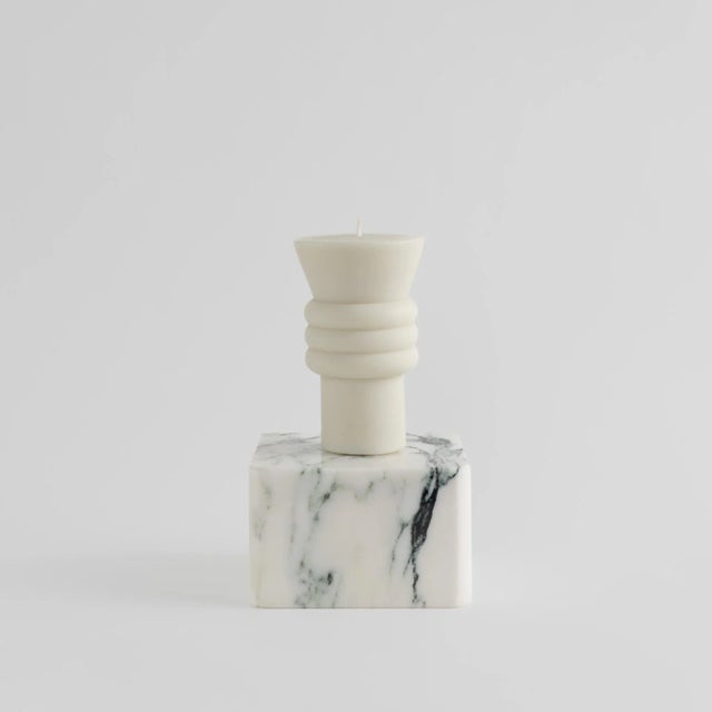 Mid-Century Modern Sculptural Postmodern Beeswax Pillar Candle No.03 in Alabaster White For Sale - Image 3 of 3