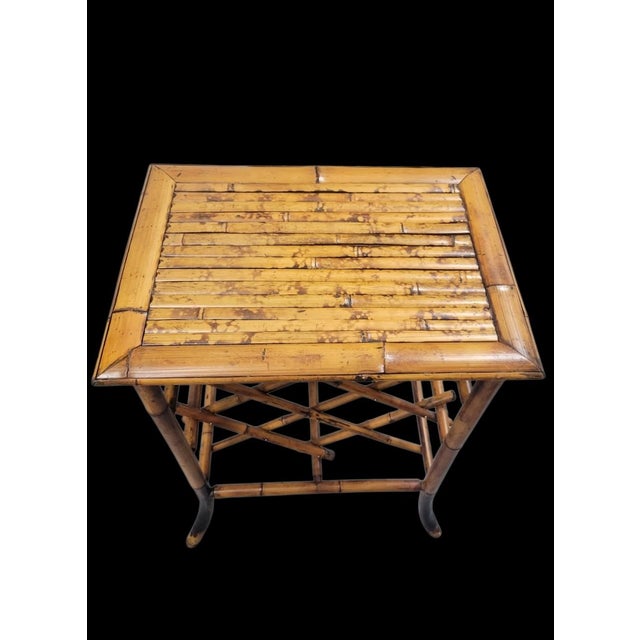 Lexington Furniture Vintage Burnt Bamboo 7 Bottle Wine Rack Holder Side Table For Sale - Image 4 of 7