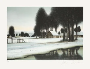 1985 Jacques Deperthes a River Beneath the Snow Lithograph