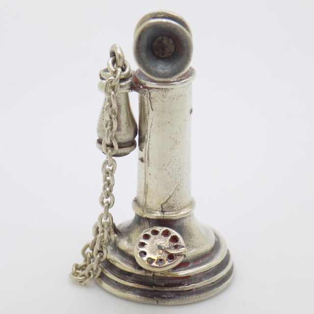 Vintage Italian Handmade Silver Telephone Miniature, 1970s For Sale - Image 4 of 11