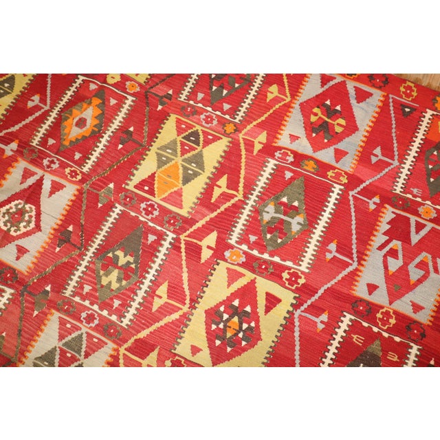 Textile Vintage Zabihi Collection Cherry Red Room Size Turkish Kilim - 8'10" x 10'11" For Sale - Image 7 of 10