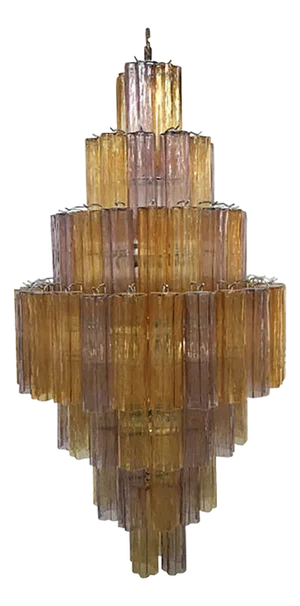 Murano Glass Amber and Violet Tronco Chandelier by Simoeng