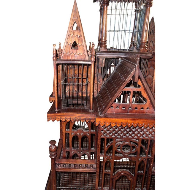 Monumental Victorian Gothic Revival Mahogany Bird Cage on Stand. England 19th C. For Sale - Image 10 of 12