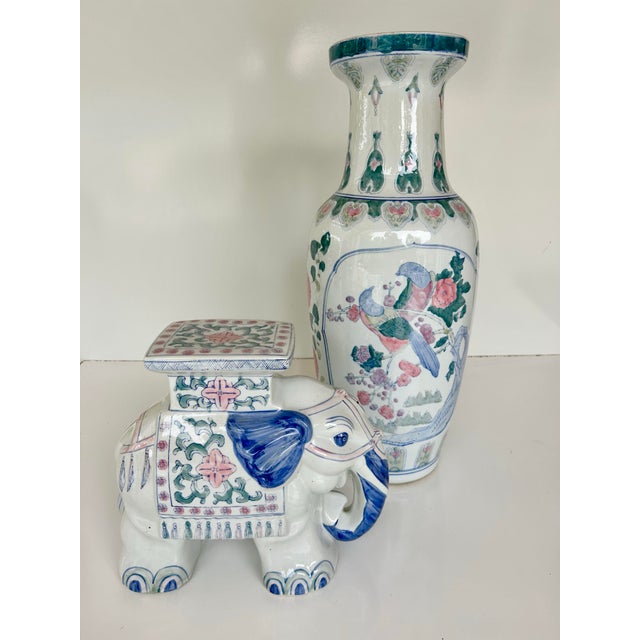 Mid 20th Century Peacock Floral Chinoiserie Floor Vase For Sale - Image 10 of 10