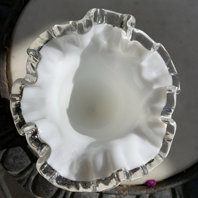 White Vintage Fenton Silver Crest Vase Ruffled Milk Glass For Sale - Image 8 of 9