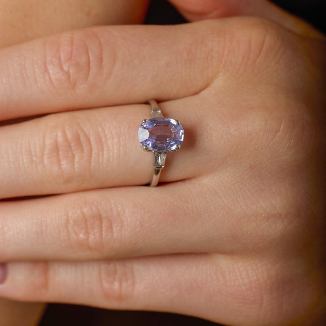 Mid 20th Century Mid 20th Century Gia 3.05 Carat No Heat Purple Sapphire Diamond Ring, Size 7 For Sale - Image 5 of 7