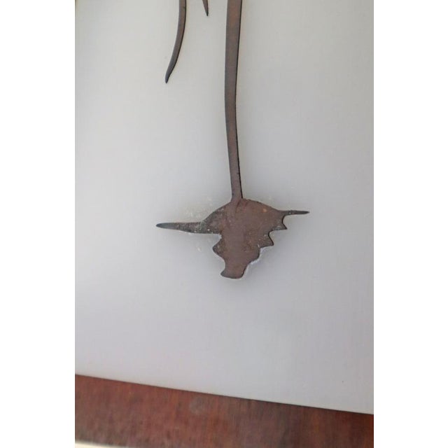 Metal Mid-Century Modern Copper and Acrylic Glass Wall Lights with Heron & Dragonfly, 1950s, Set of 2 For Sale - Image 7 of 17