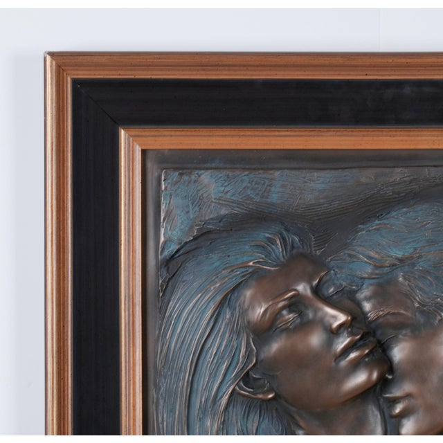 1995 Bill Mack "Embrace" Framed Wall Sculpture Bronzed Mixed Metal Media Limited Edition 131/295 in Excellent Condition For Sale - Image 4 of 6