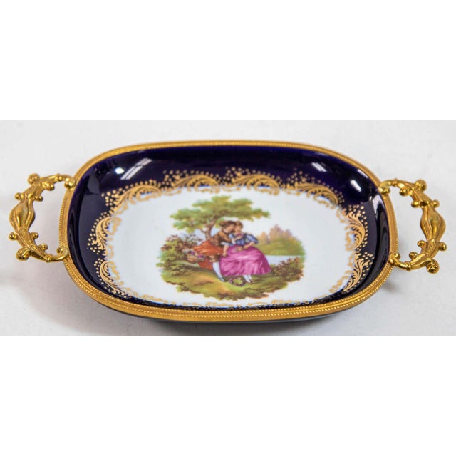 Limoges France Dish in Royal Blue with Fragonard Couple and Fine Gold Metal Trim For Sale - Image 14 of 17