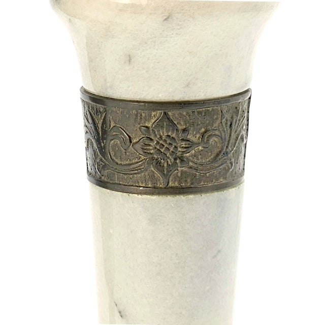 Mid-Century Indian Brass & White Marble Candlesticks Pair For Sale - Image 10 of 11