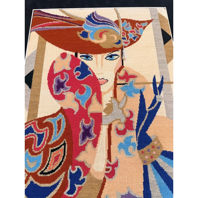 Contemporary 1980s Art Deco Revival Framed Needlepoint Velvet Mat For Sale - Image 3 of 10