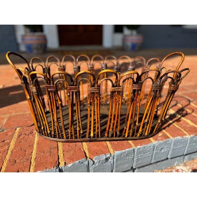 Vintage large burnt bamboo basket. Unique vintage piece! Love this for flowers, towels, toilet paper, seasonal decor-...