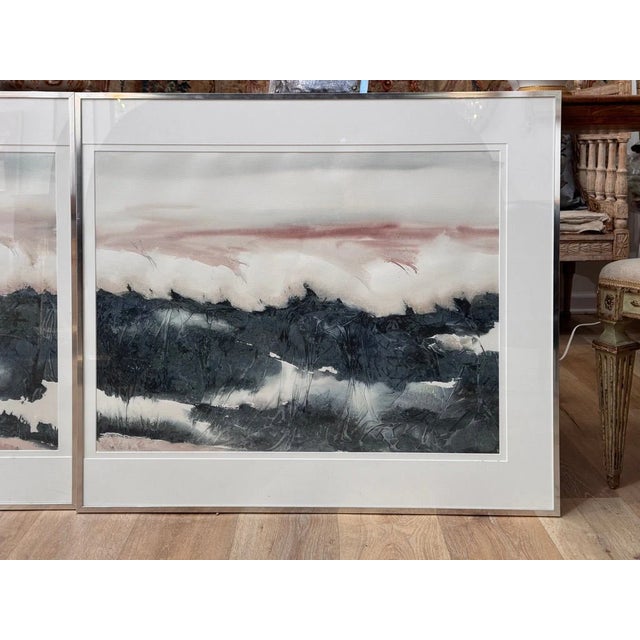 1980s Pair of Watercolors, Waves, Framed, by Nancy Tuttle May, Nc, 1985 For Sale - Image 5 of 6