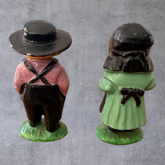 American Vintage Miniature Cast Iron Amish Boy Girl Figurines Pa Dutch Folk Art Paperweight For Sale - Image 3 of 10