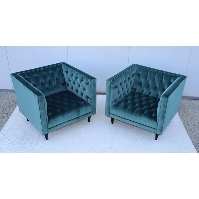 2010s Stuart Scott Tufted Tux Club Chairs in Velvet For Sale - Image 5 of 18