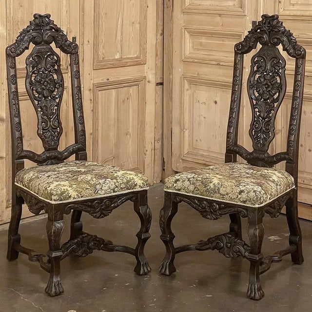 Pair Antique Italian Renaissance Side Chairs For Sale - Image 13 of 13