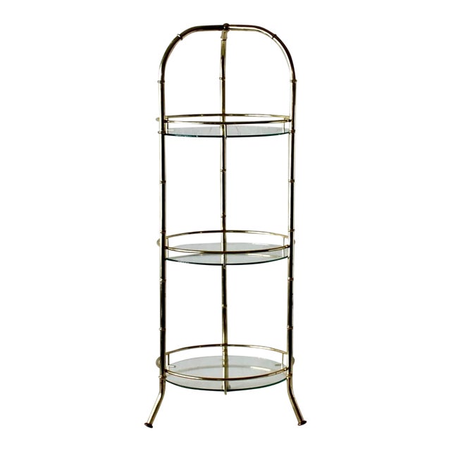 Vintage Faux Bamboo Brass Etagere For Sale