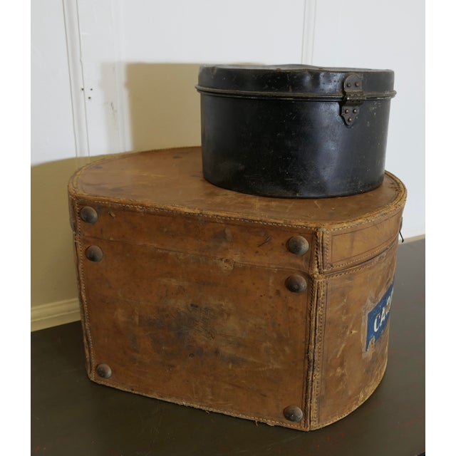 19th Century Leather Hat Box and One Metal, 1890s, Set of 2 For Sale - Image 6 of 9