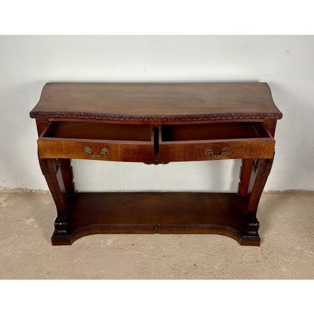 1940s 1940s Spanish Carved Console Table with Two Drawers For Sale - Image 5 of 11