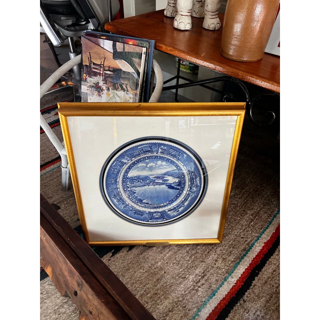 Wood Vintage Framed Blue and White Plate With Scene "Baltimore and Ohio R R" For Sale - Image 7 of 7