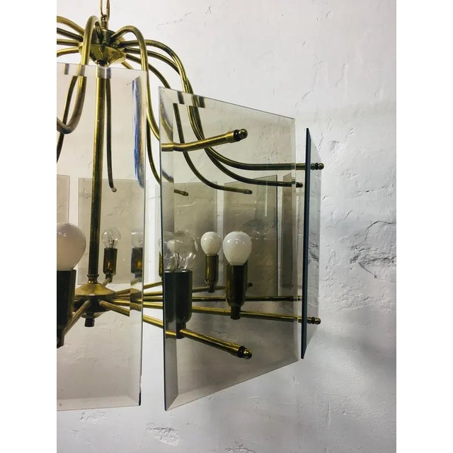 Vintage Copper Chandelier with Smoke Colored Glass Panels, 1970s For Sale - Image 4 of 5