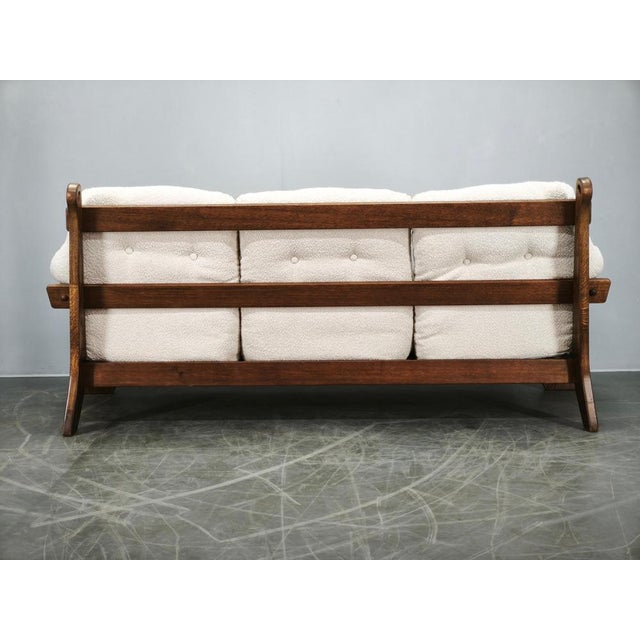 Brutalist Oak and Bouclé 3-Seater Sofa, Former Czechoslovakia, 1970s For Sale - Image 10 of 17