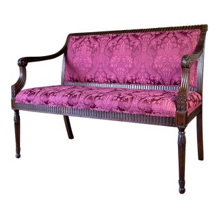 Vintage French Louis XVI Carved Wood Settee For Sale