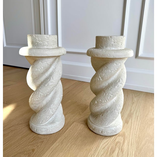 Michael Taylor 1988 Bon Art Michael Taylor Style Spiral Plaster Candlesticks, a Pair For Sale - Image 4 of 11